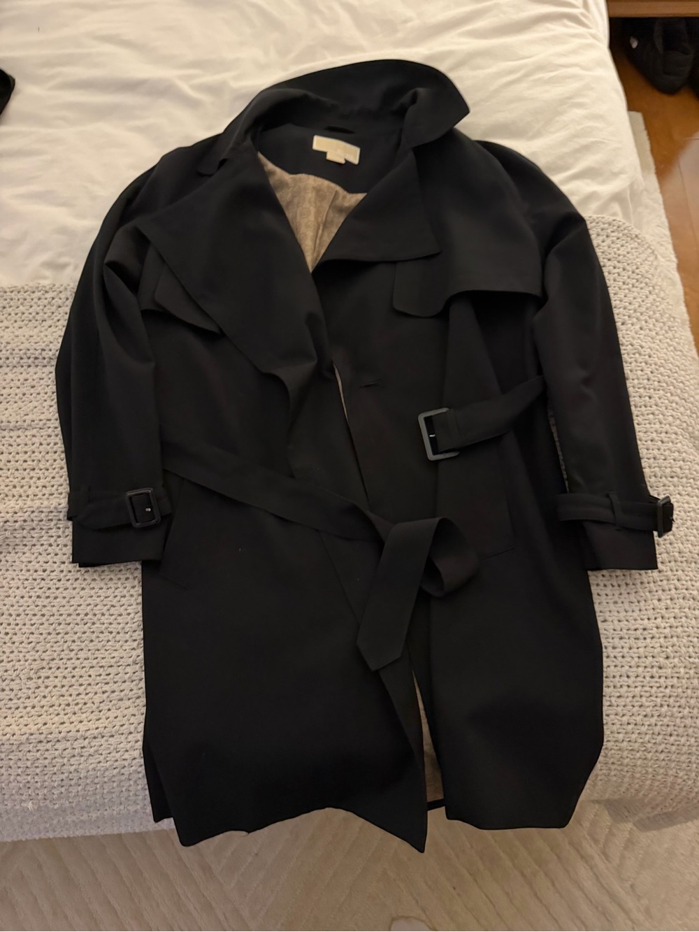 Michael Kors Black Trench Coat - Classic Belted Overcoat